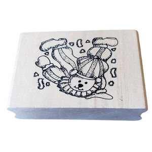 Stampin Up High Flying Skydiving Bear Wood Mounted Rubber Stamp